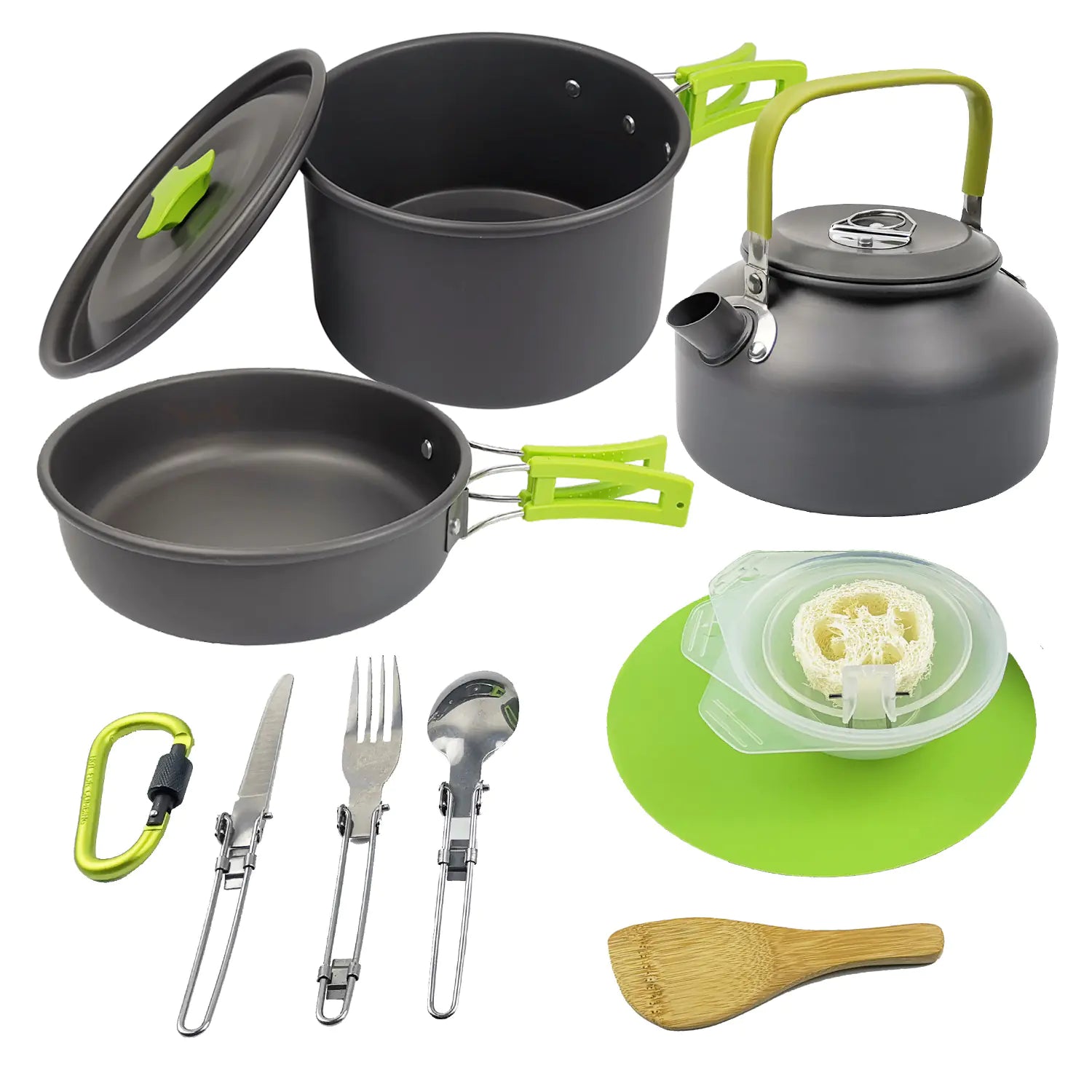 Outdoor Camping Cookware Set with Teapot and Kettle