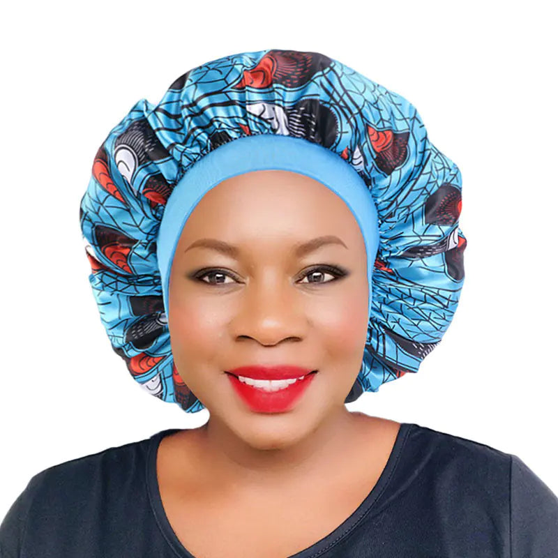 Printed Satin Stretch Nightcap with Wide Brim