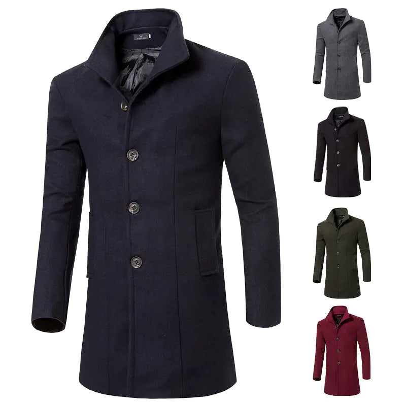 Fashionable Mid-Length Overcoat for Men in Wool Blend